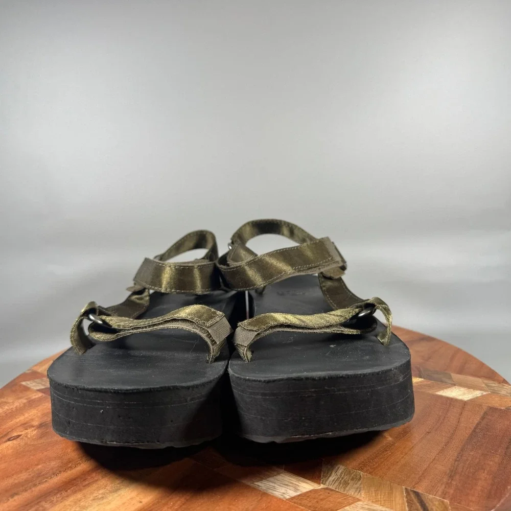 Teva Flatform Universal Satin Olive Green Platform Sandals Womens 9 1111751